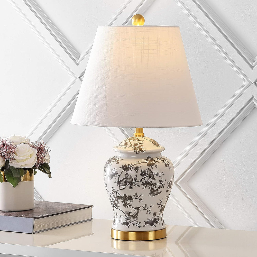 JONATHAN Y Penelope Ginger Jar 22" LED Table Lamp, Gray/White
