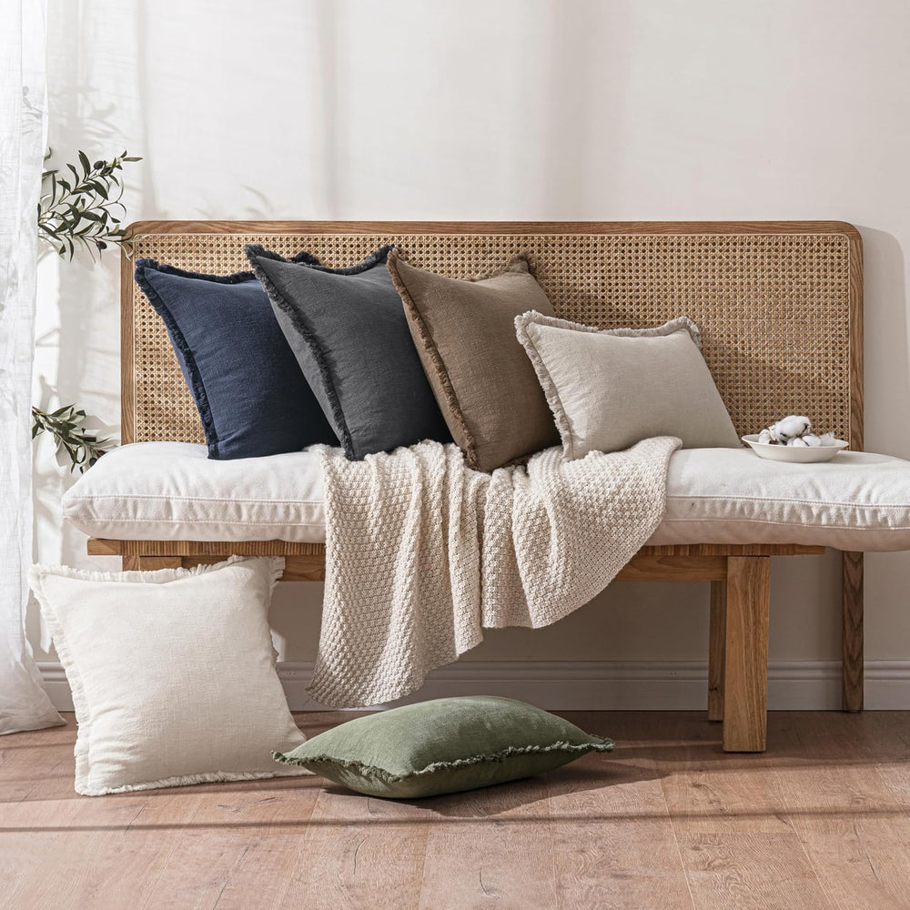 ANRODUO Euro Decorative Linen Fringe Pillow Covers 26×26 Cocoa Brown 2 Pack