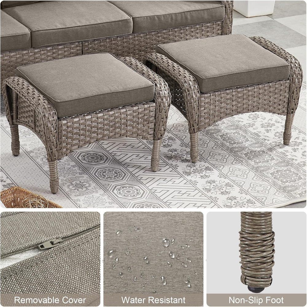 Belord Outdoor Ottomans for Patio Foot Rest - 25 Inch PE Wicker Foot Stool Se...