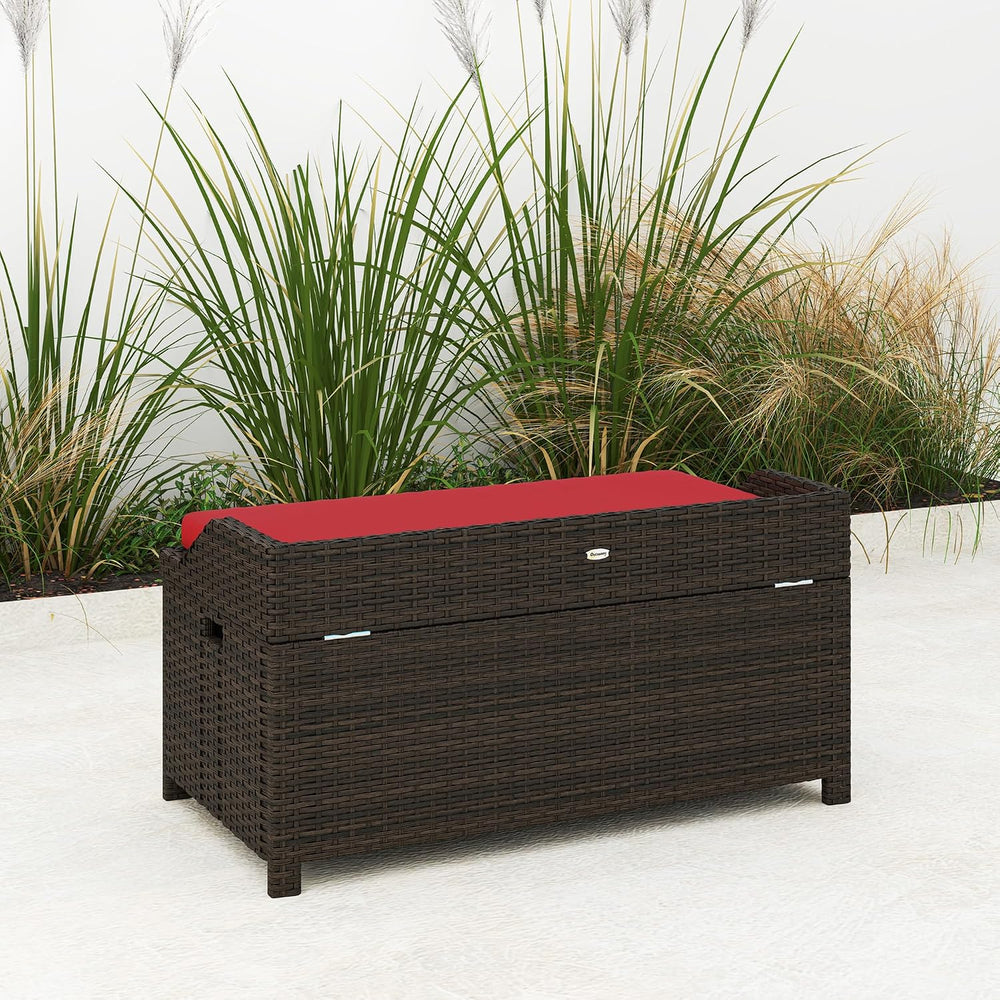 Outsunny 34 Gallon Outdoor Wicker Storage Bench Deck Box Red