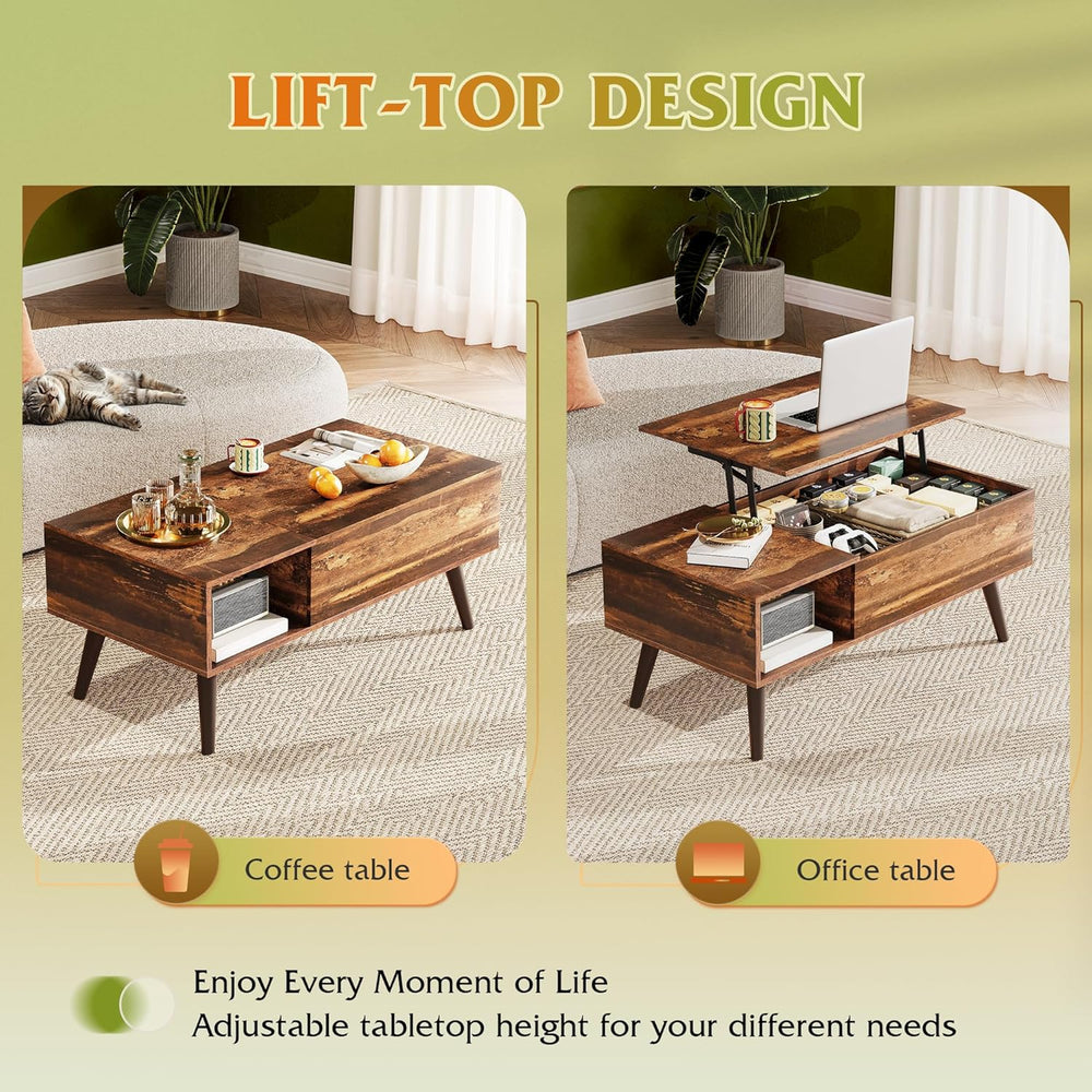 WLIVE Lift Top Coffee Table with Hidden Storage, Brown
