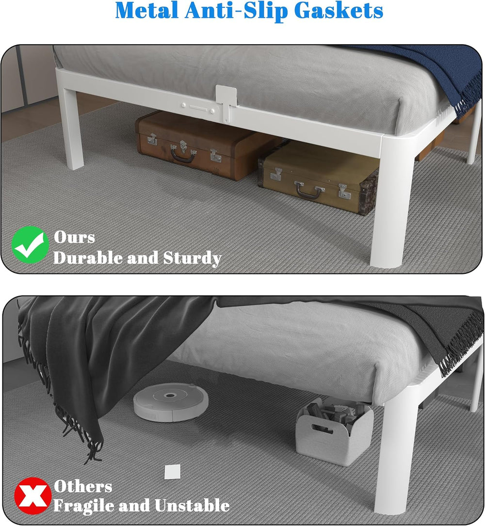 12 Inch Twin Bed Frame with Metal Gasket, White Single Bed Base