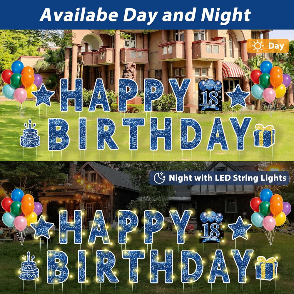 18 Pcs Happy Birthday Yard Sign with Stakes, Happy Birthday Yard Sign with 49...