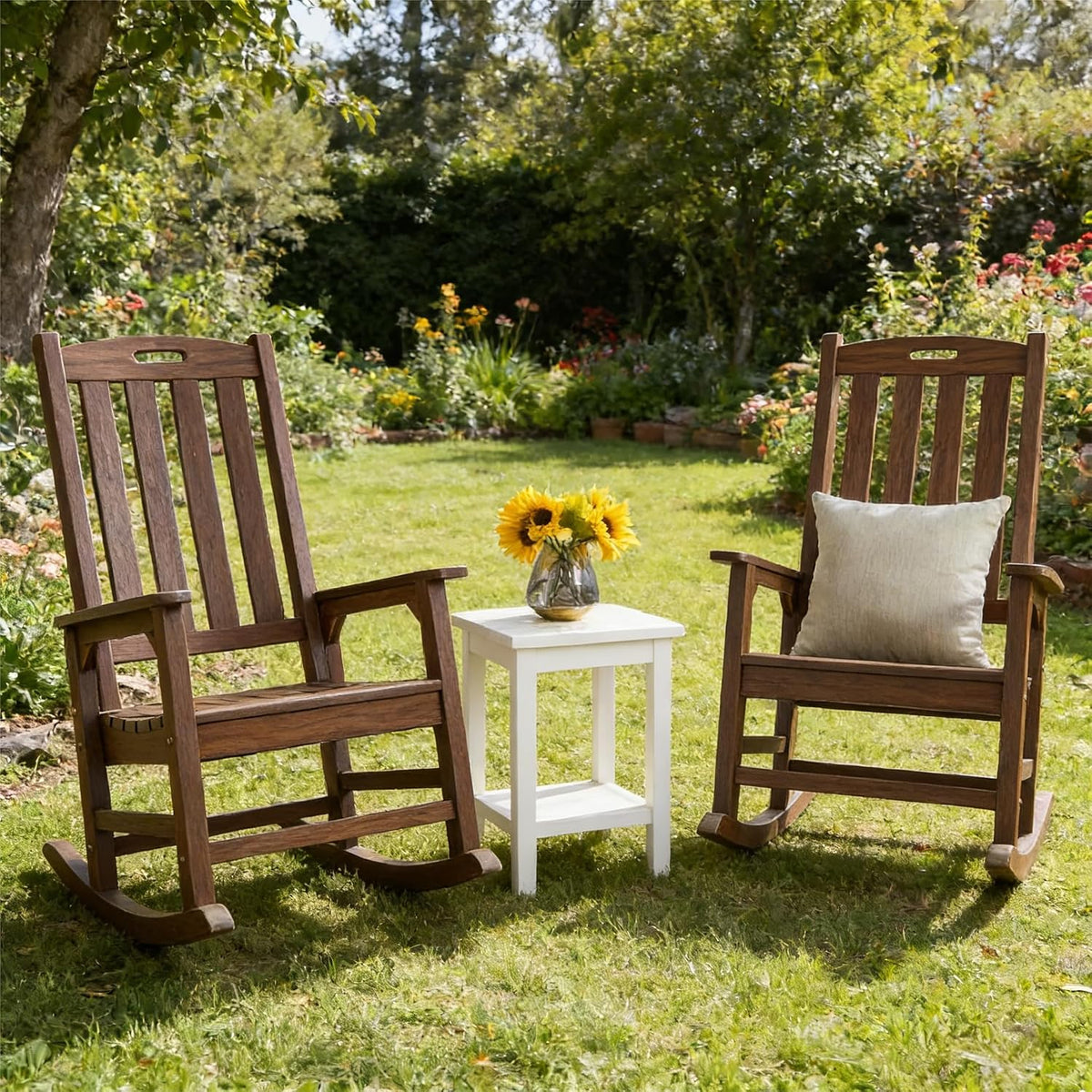 Psilvam Oversized Outdoor Rocking Chair, HDPE Porch Rocker (Dark Brown)