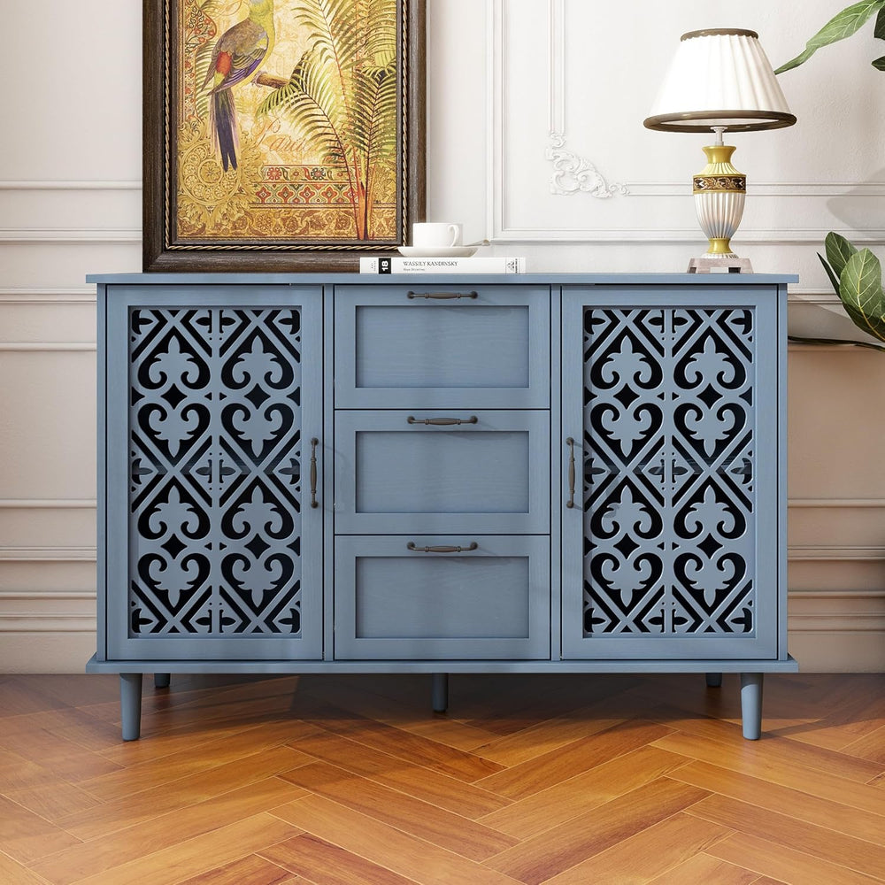 Sideboard Buffet Cabinet, Blue 2 Door 3 Drawer Storage Credenza