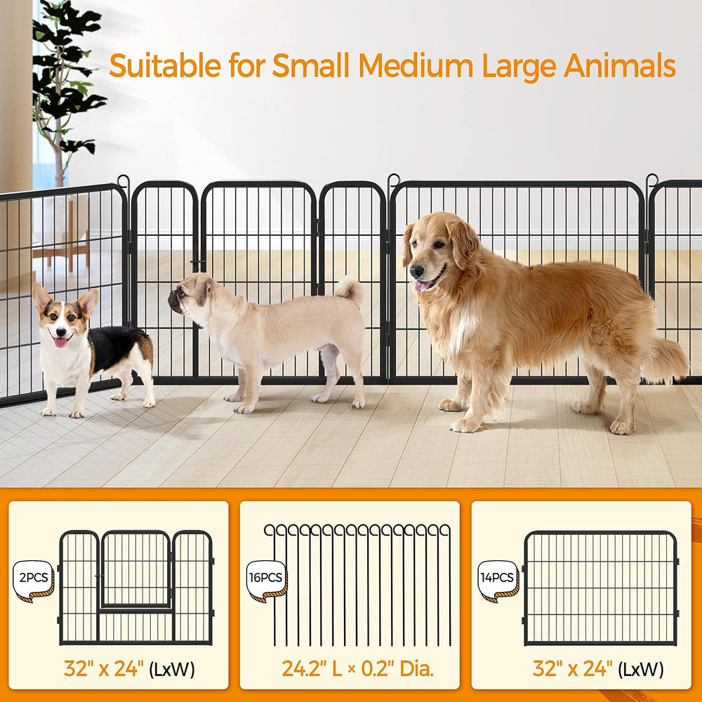 Yaheetech 24" H 16-Panel Extra Wide Dog Playpen w/Door for Indoor Outdoor