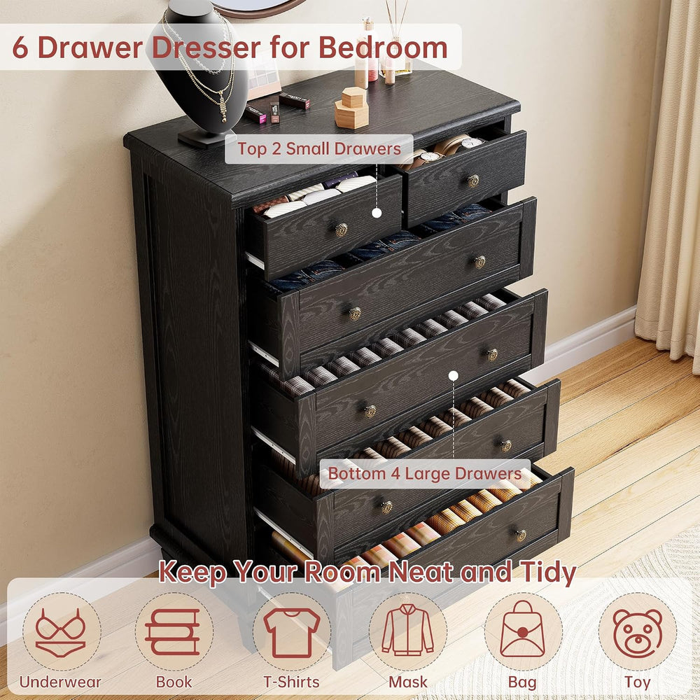 Garvee 47" Tall Dresser for Bedroom, Vintage 6 Drawer Dresser with Carve...