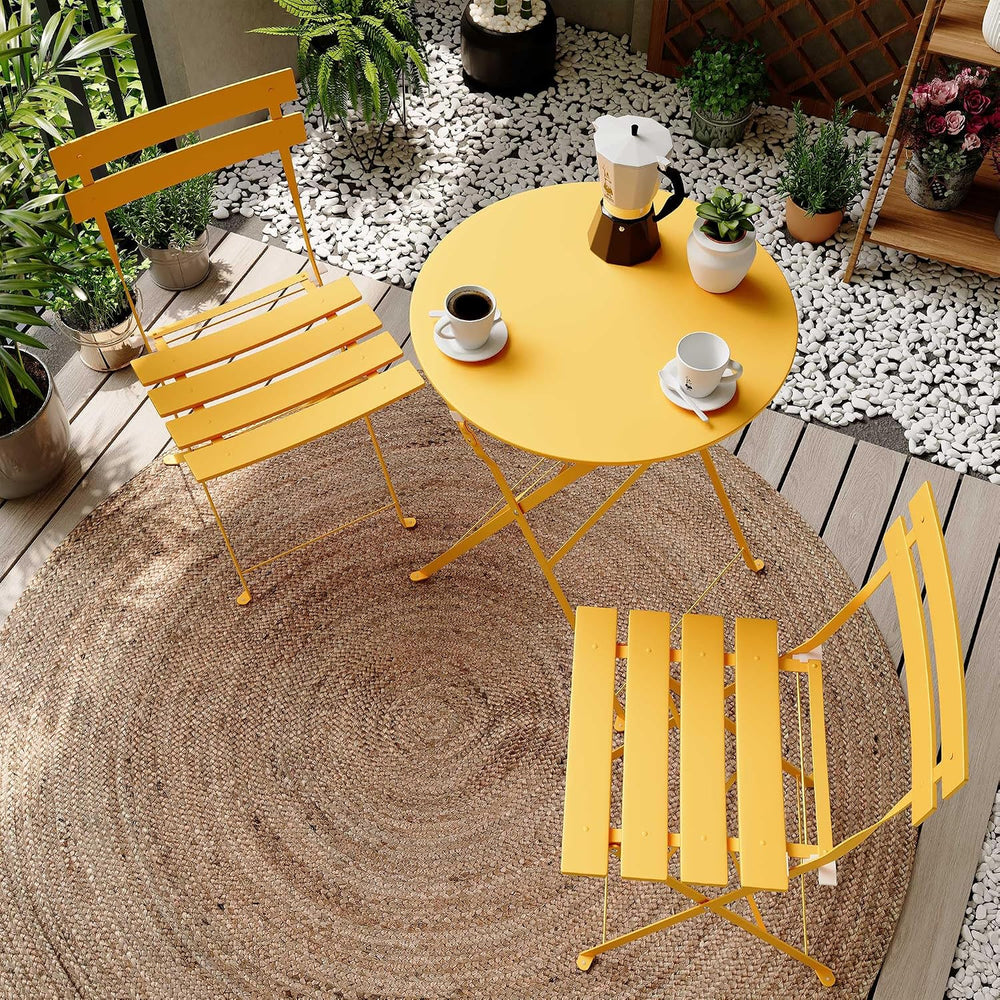 LAUSAINT HOME 3-Piece Steel Bistro Set, Weather-Resistant Folding Small Patio...