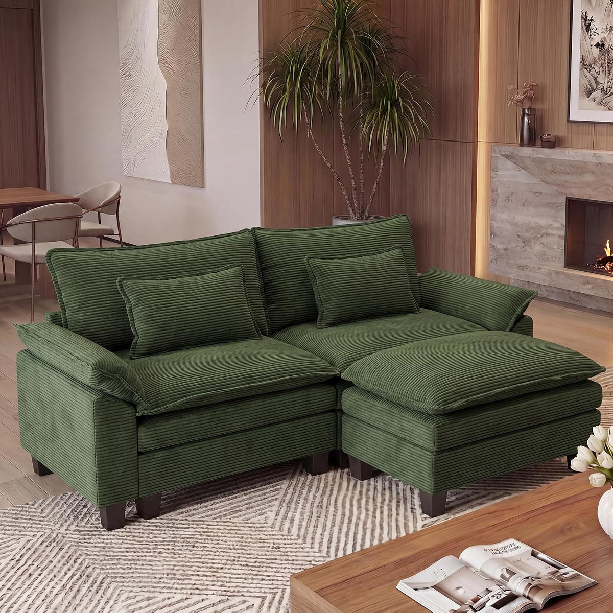 URRED Oversized Modular Sectional Sofa，Solid Green：87" L Shaped