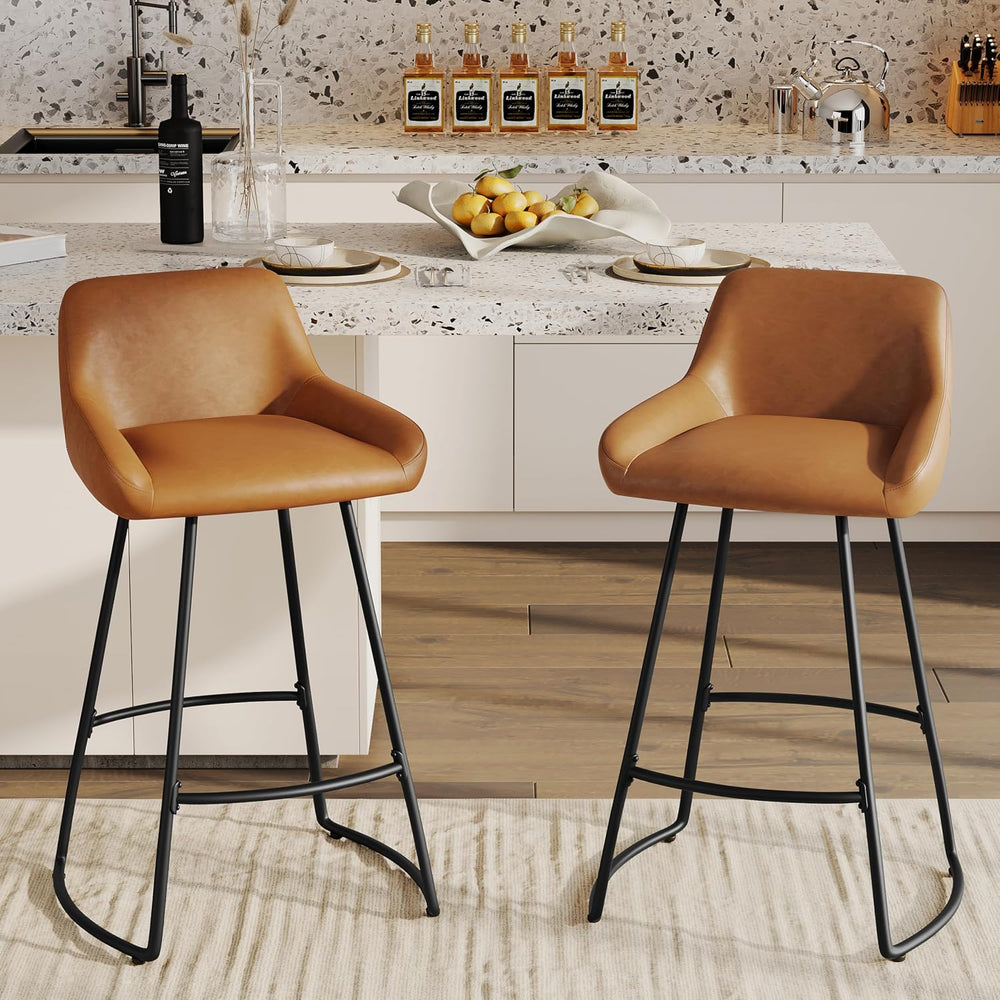 Alunaune 26inch Barstools Set of 2, Mid Century Faux Leather Counter Height B...