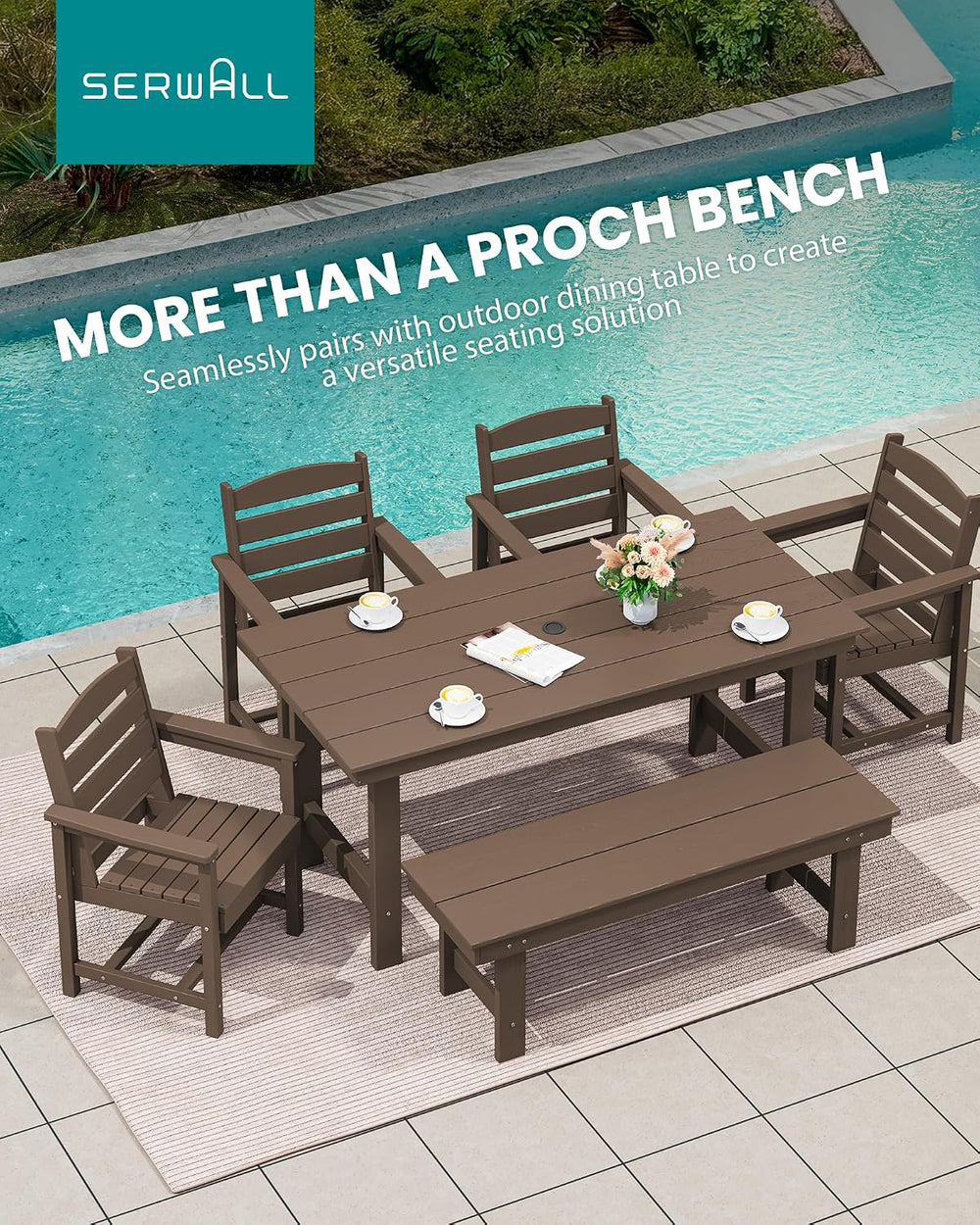 SERWALL 2-Person Backless Outdoor Bench 56 Inches, Coffee