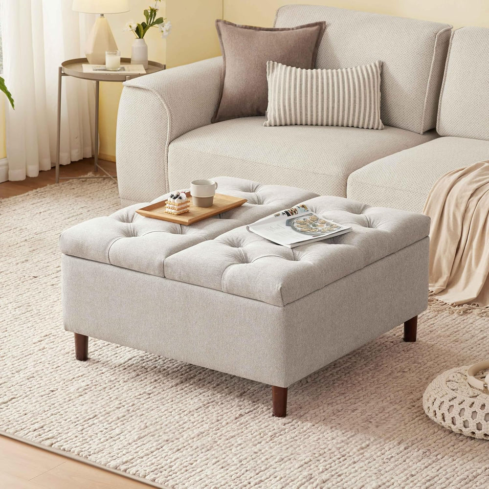 Weture 35" Large Storage Ottoman Coffee Table, Square Ottoman, Light Grey