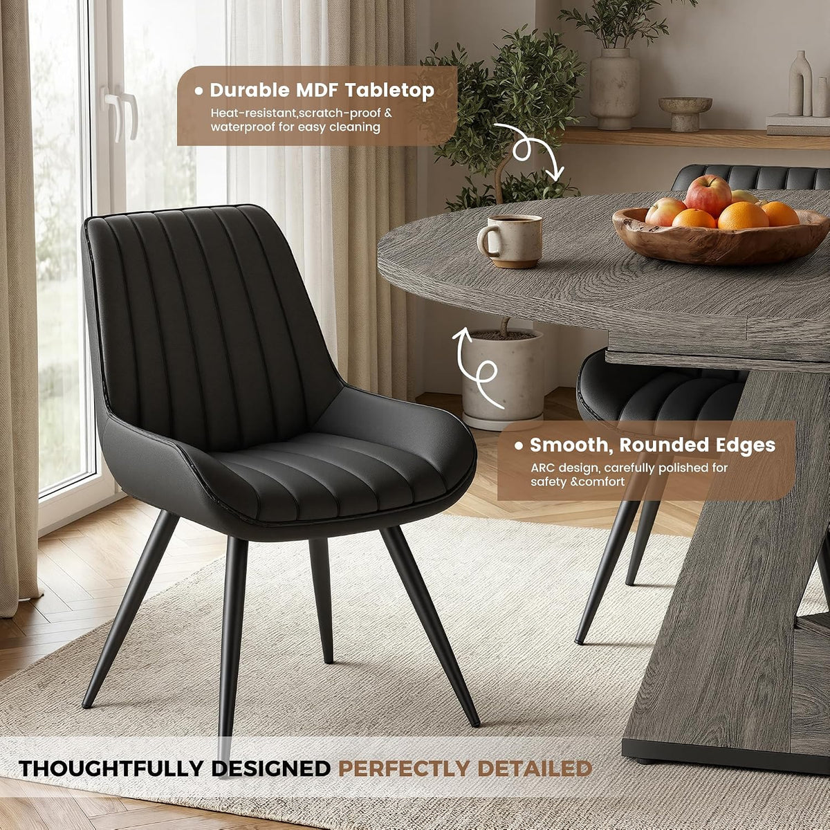 Miereirl Extendable Dining Table Set for 4-6, 47.24"-63" Round to Oval Dining Table Set with Upholstered Chairs, Hidden Storage Shelf, Kitchen & Dining Room Furniture for Apartment