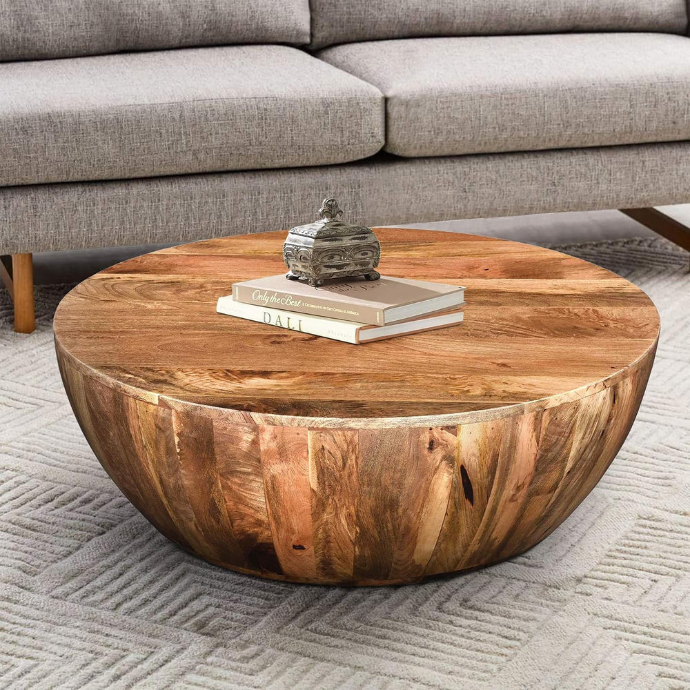 TUP THE URBAN PORT Arthur Mango Wood Round Coffee Table, Dark Brown