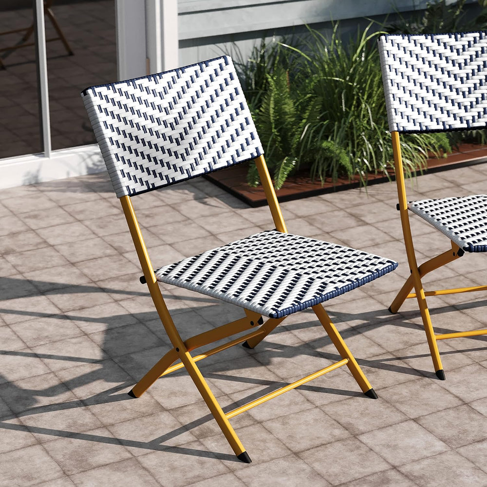 EMMA + OLIVER Navy/White Folding Bistro Chairs, 2-Pack