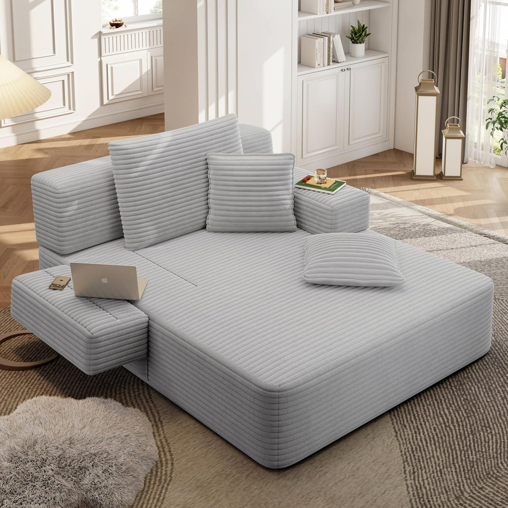48.5'' Oversized Chaise Lounge Indoor, Corduroy Boneless Couch, Light...