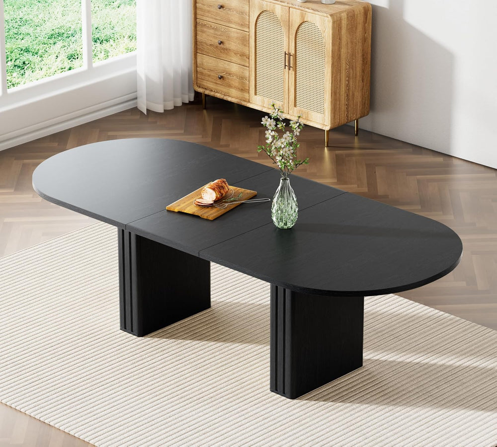 63"-79" Extendable Dining Table Set with 8 Black Chairs, 9 Piece Ov...