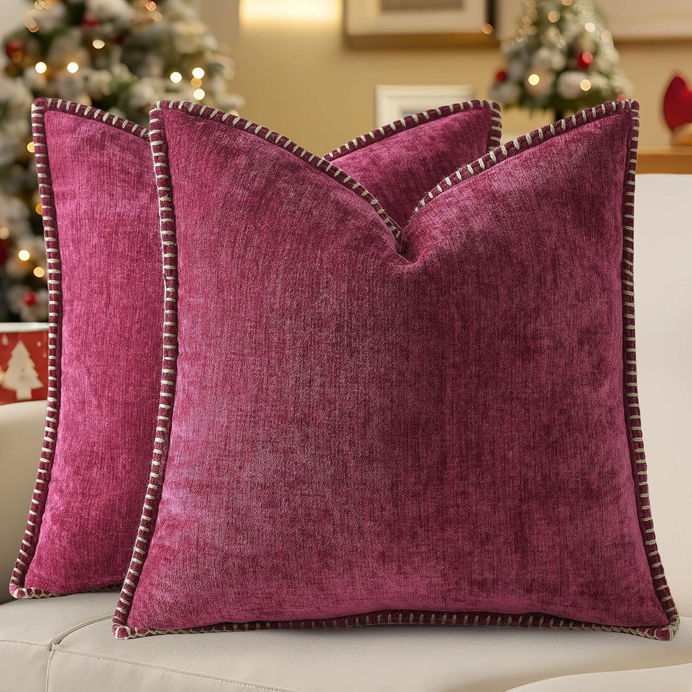 decorUhome Soft Chenille Throw Pillow Covers 24x24 Set of 2 Rhododendron