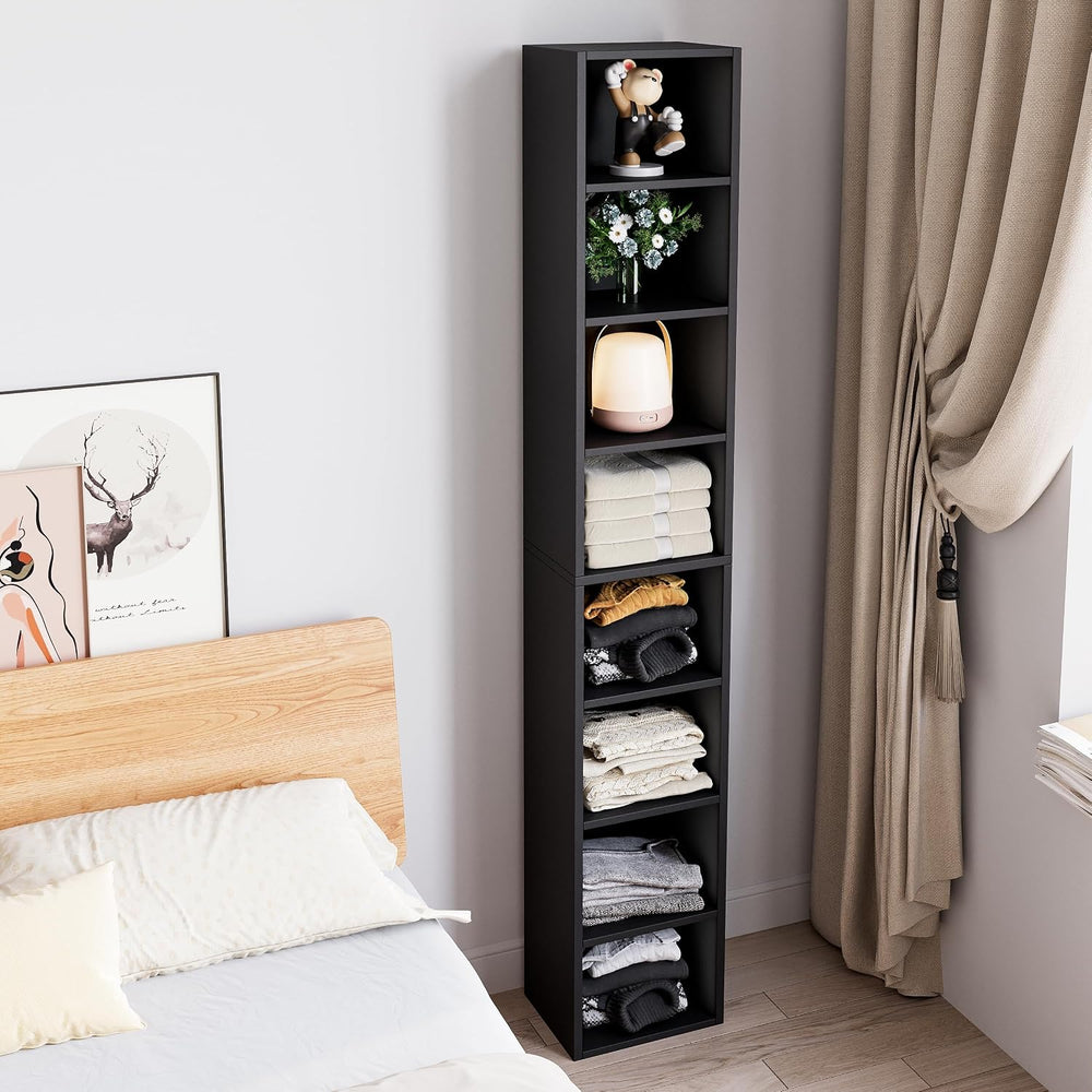 Bamjoy 71 Inches Tall Narrow Bookcase, 8-Tier Slim CD DVD Media Tower Rack, C...