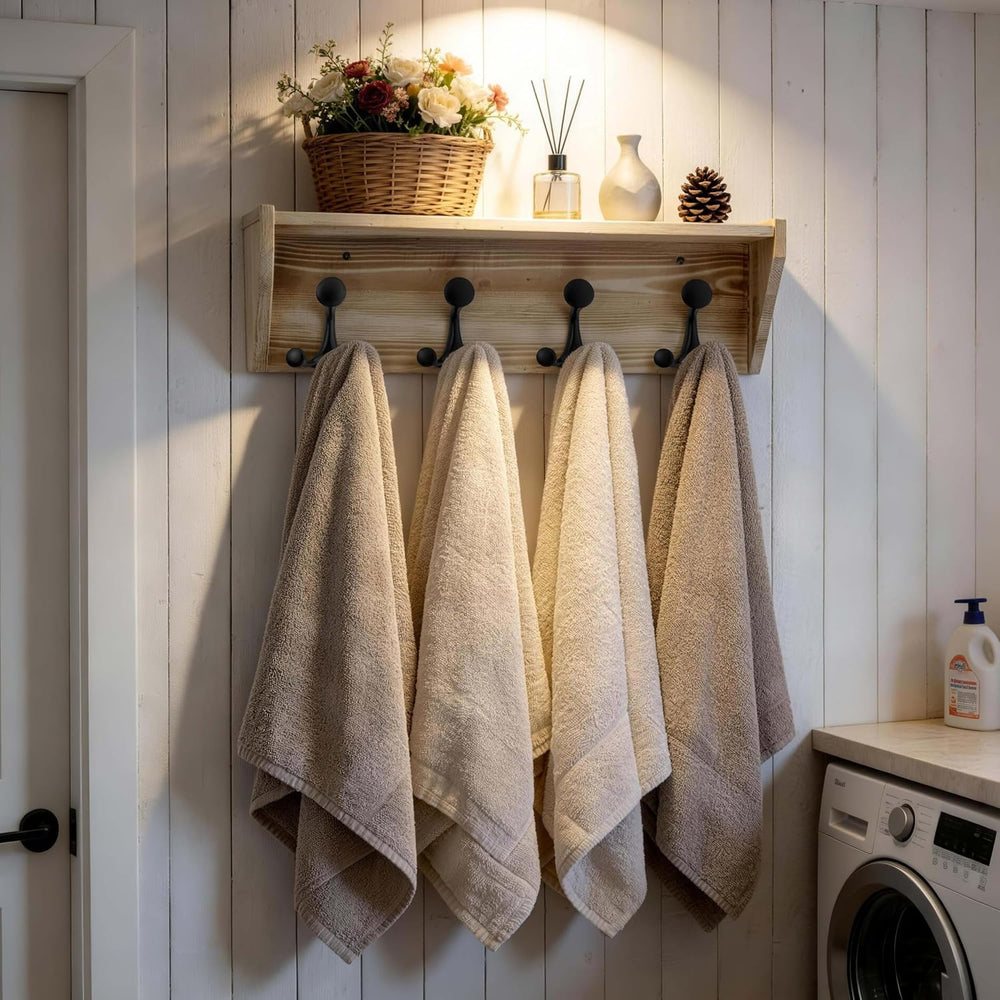 SKOLOO Wall Shelf with Hooks, 24-Inch Coat Rack Wall Mount with Shelf Organiz...
