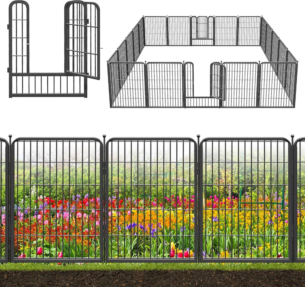 Decorative Black Metal Fencing Garden Fence with Gate, 46ft(L) 32in(H) 20 Fen...
