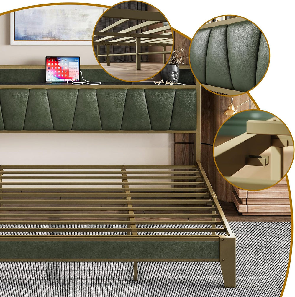 LIKIMIO King Bed Frame with Storage Headboard & Charging Station