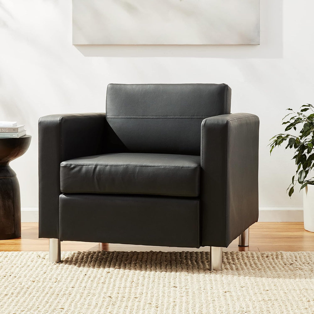 OSP Home Furnishings Pacific Armchair with Padded Box Spring Seats and Silver...