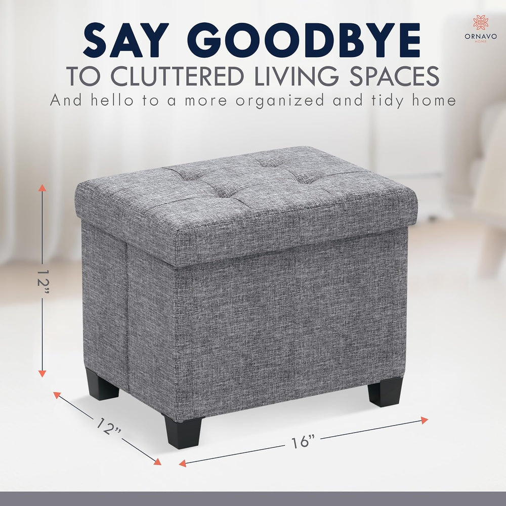 Ornavo Home Small Rectangle Storage Ottoman with Legs, 12x16x12, Gray