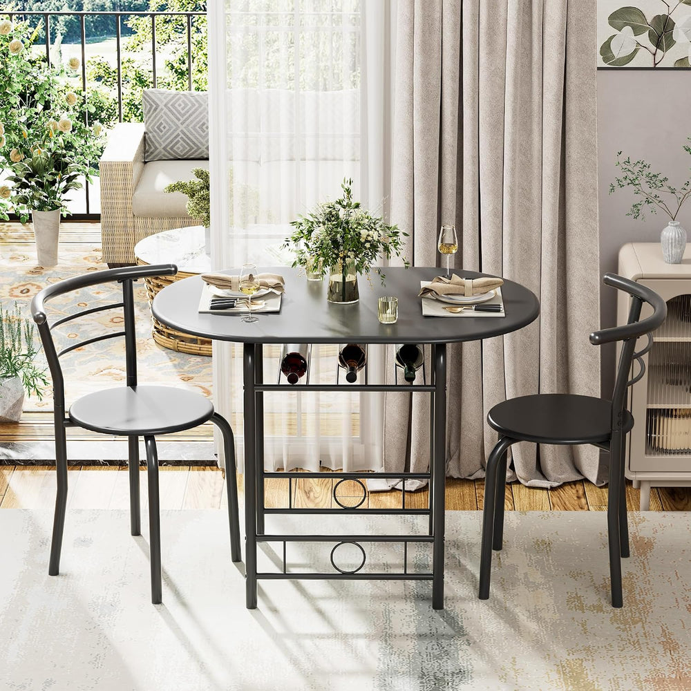 Flamaker Dining Table for 2, 3 Piece Round Table & Chair Set, Black