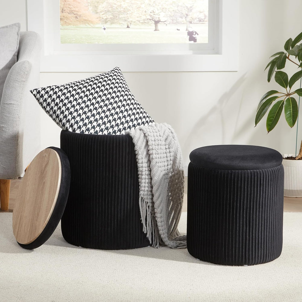Royal Windsor Round Ottoman with Storage Set of 2, Storage Vanity Stool