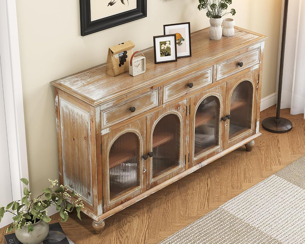 LKTART 59" Solid Wood Sideboard Buffet Storage Cabinet with Doors&Dr...