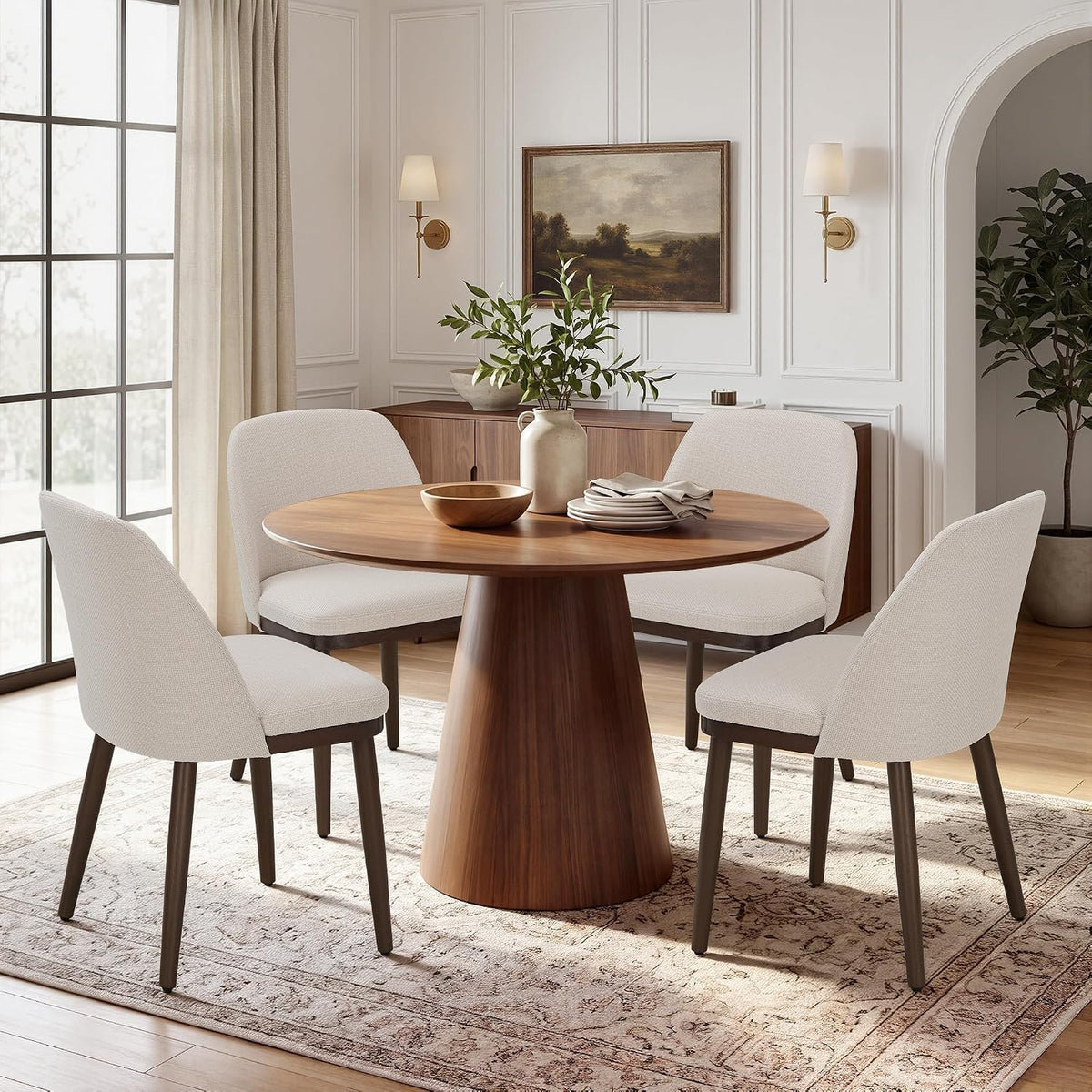 COLAMY Upholstered Dining Chairs Set of 4, Modern Dining Room Chairs, Fabric Kitchen Chairs with Wood Legs, Beige