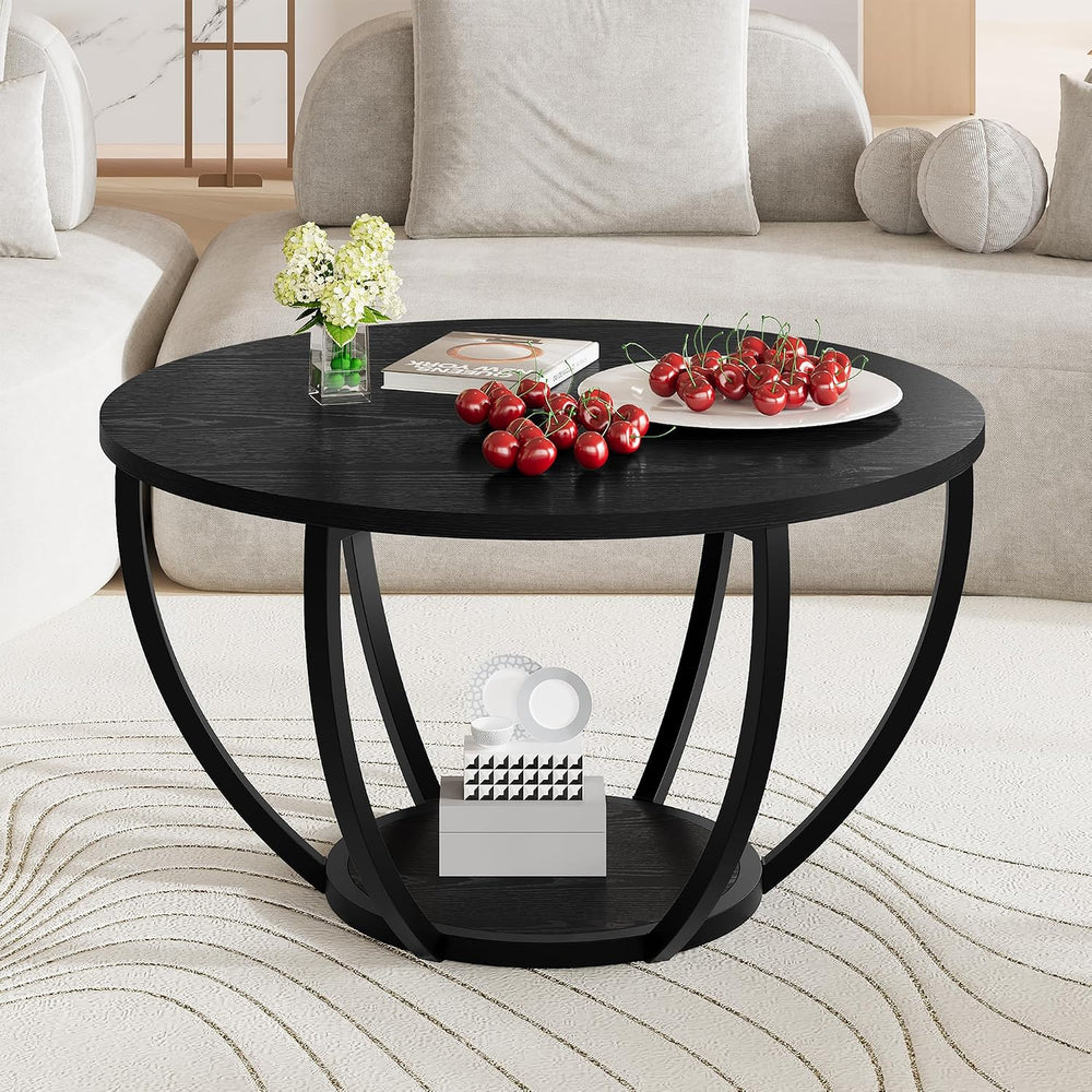 HOMERECOMMEND Round Coffee Table,Accent Center Table for Living Room,Black