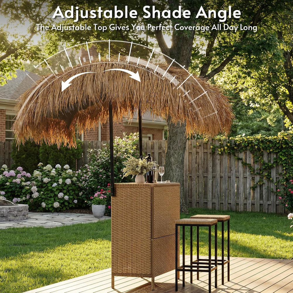 Outdoor Tiki Bar Set with Widen Hula Thatched Shade(48" L), 3-Piece Wick...