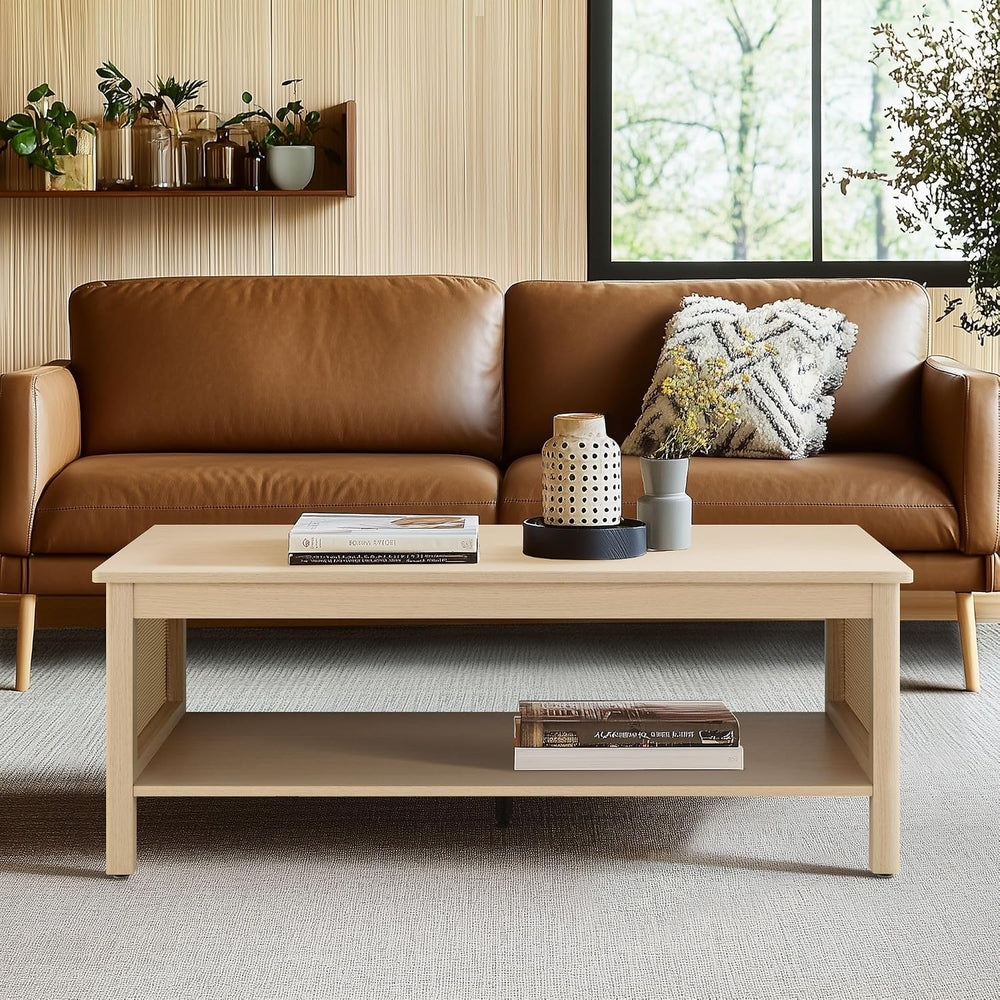 Ink+Ivy Handcrafted Rattan Decorative Coffee Table, Modern Farmhouse Style Ce...