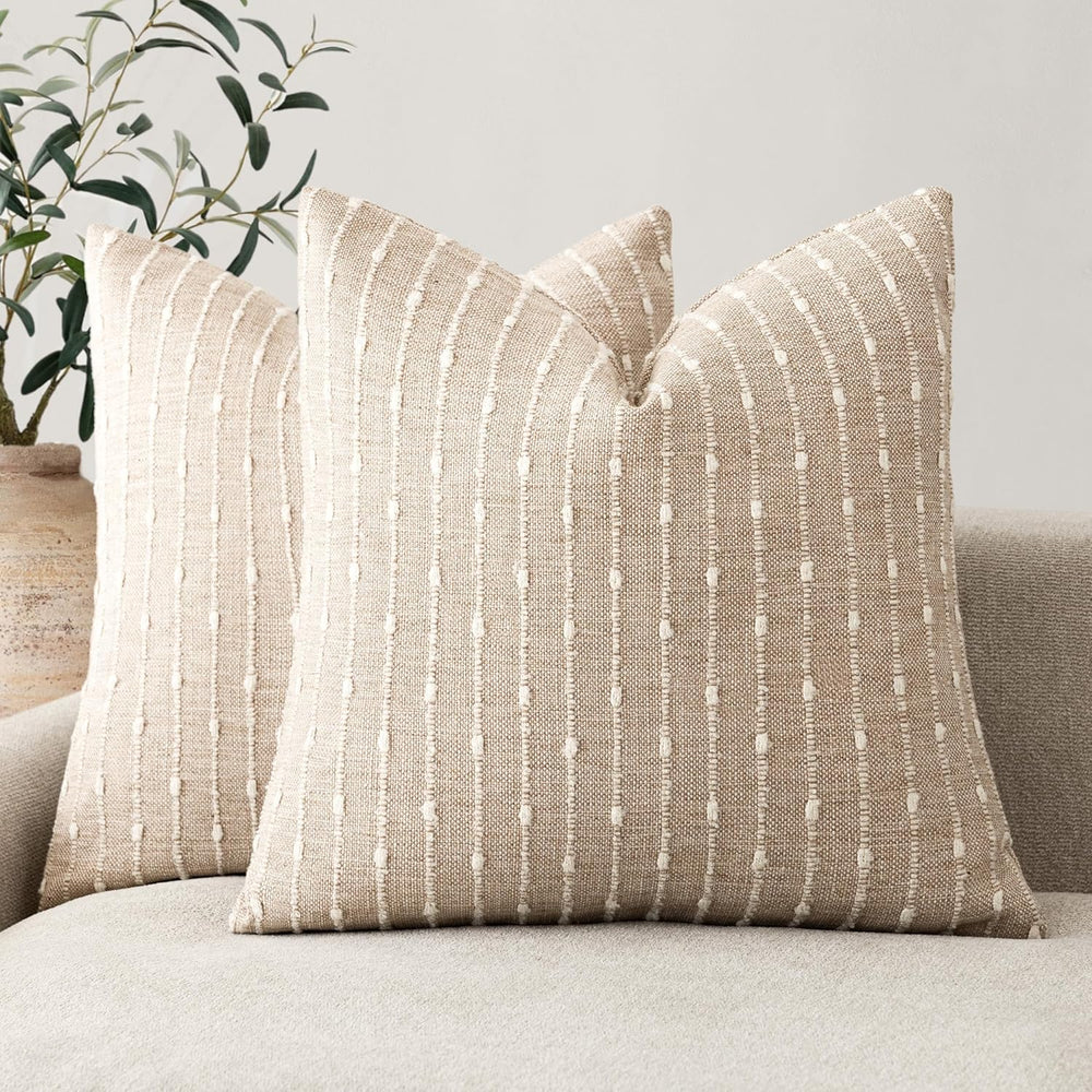 Foindtower Decorative Striped Boucle Throw Pillow Cover 22x22 Natural Beige
