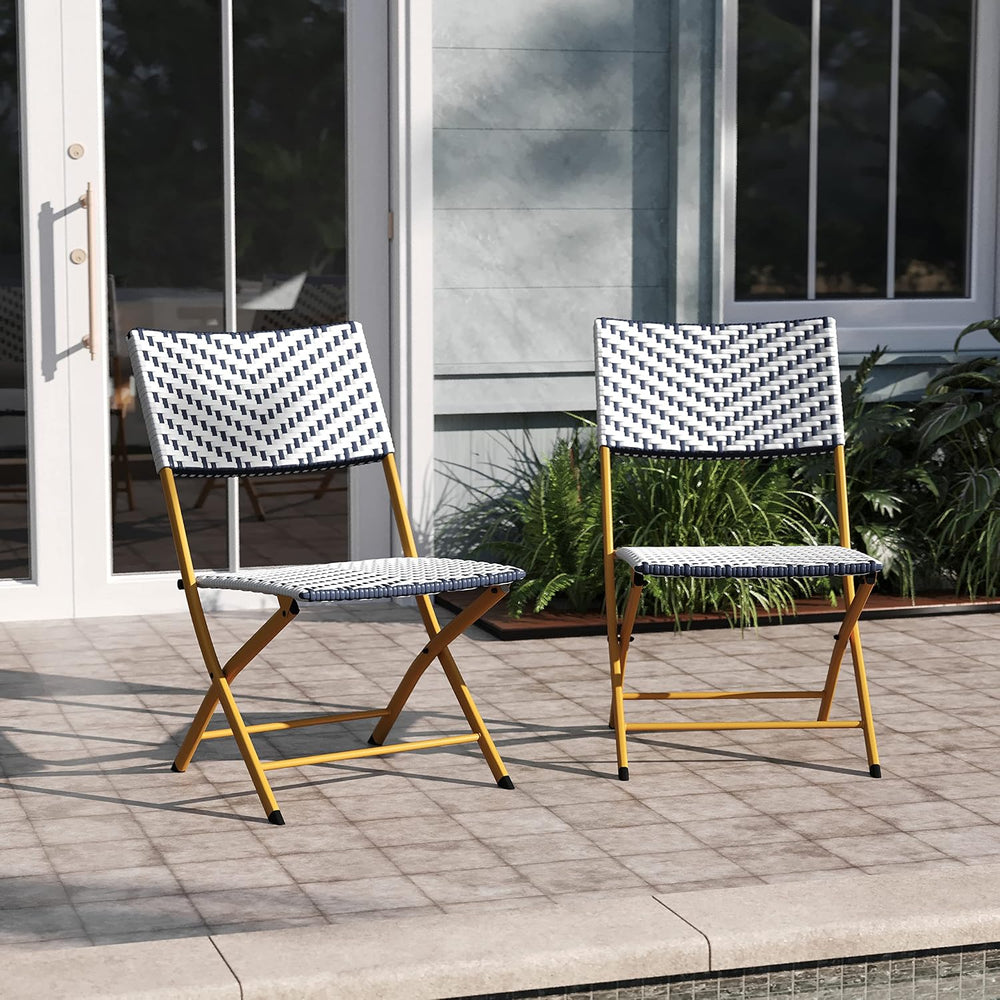 EMMA + OLIVER Navy/White Folding Bistro Chairs, 2-Pack