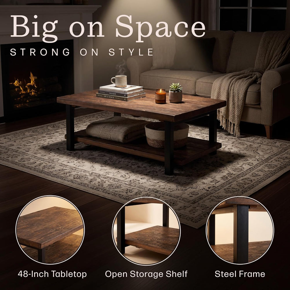Alaterre Furniture Pomona Solid Wood Coffee Table, Rustic Brown, 48”