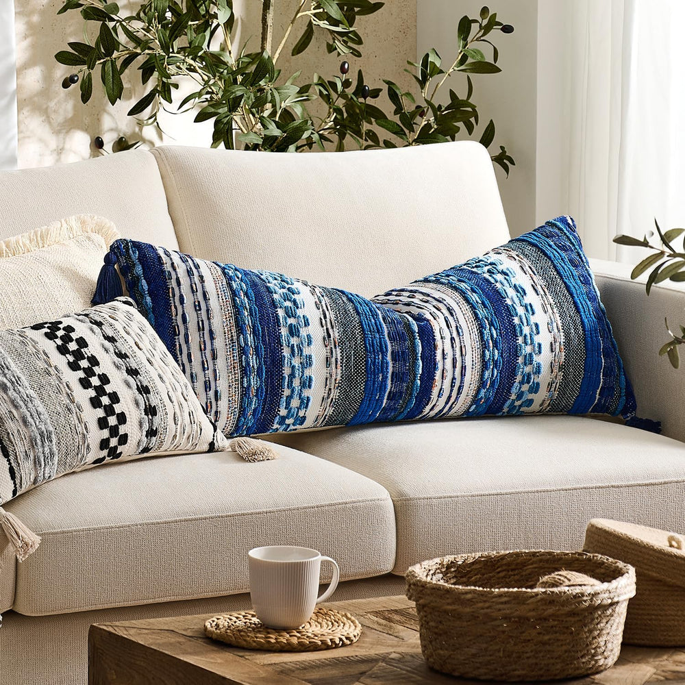 Kevin Textile Boho Tufted 18x18 Inch Pillow Cover 1 Pack, Blue