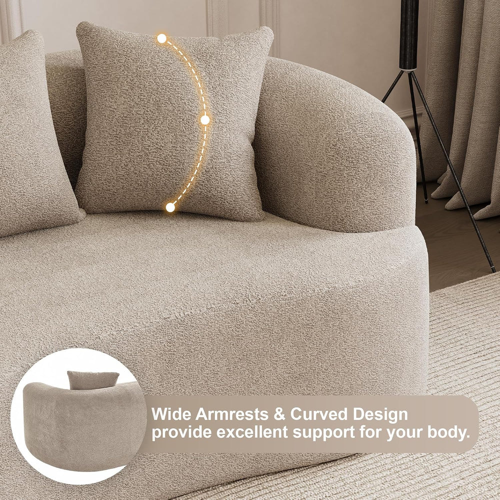 ONEMMLION 69" Modern Curved Loveseat Sofa for Living Room, Light Brown