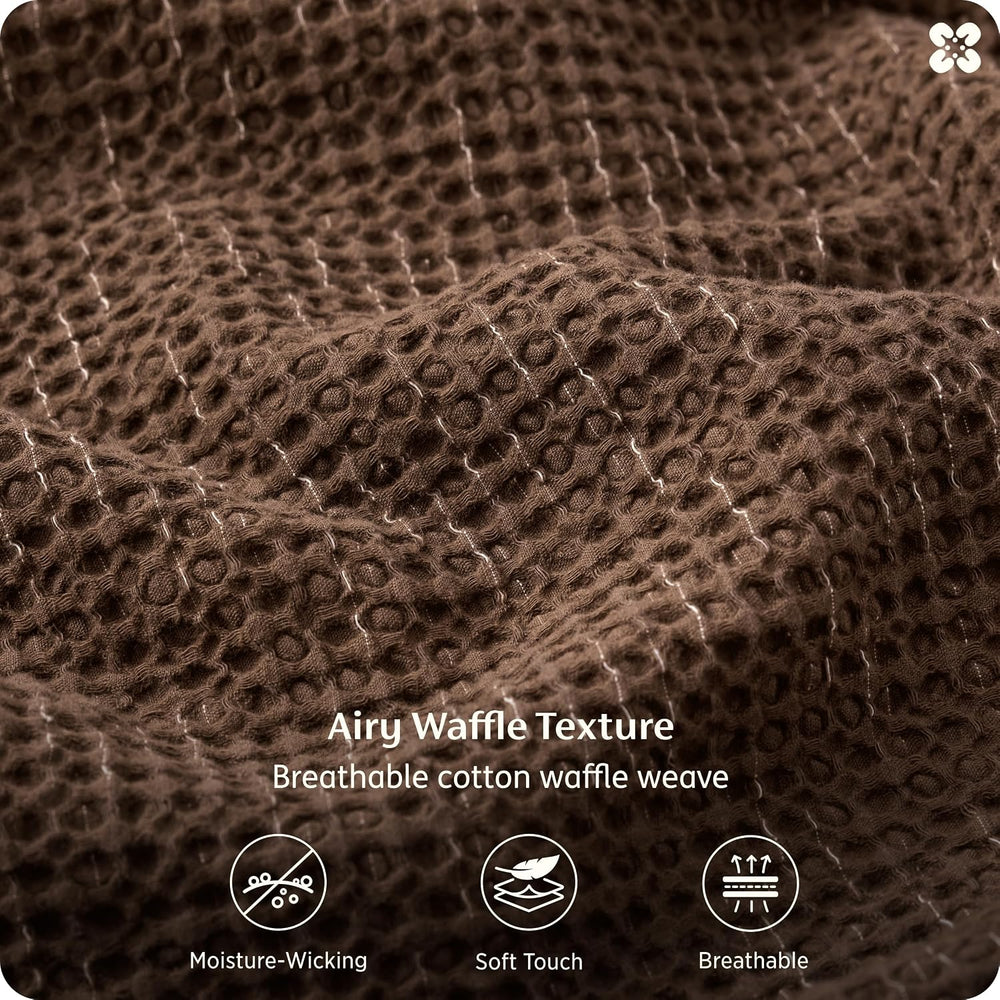 Bedsure PureWoven Space-Dyed Cotton Waffle Duvet Cover Set, King, Brown