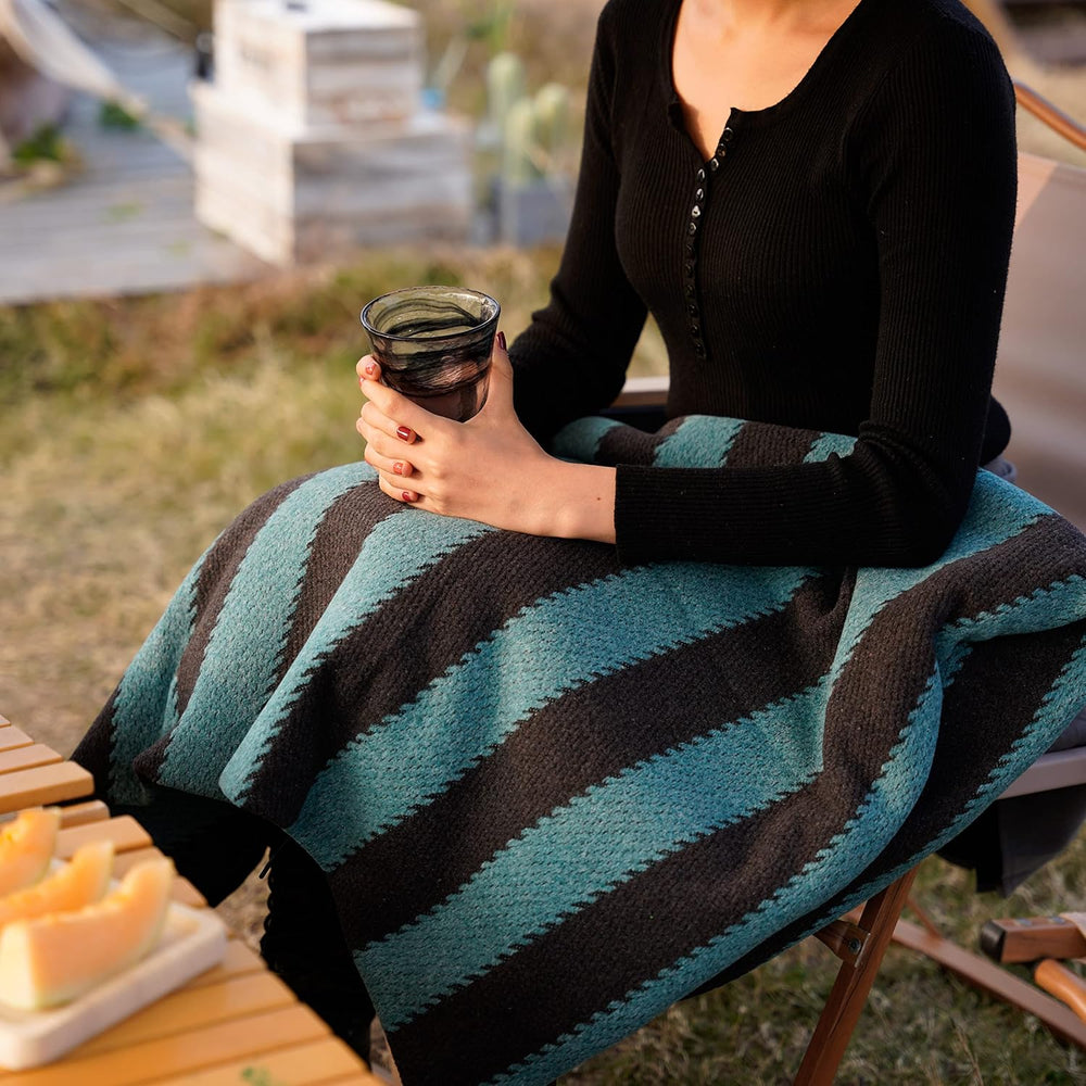 PuTian Merino Wool Blanket, Soft Throw for Camping, 63" x 51", Blue...