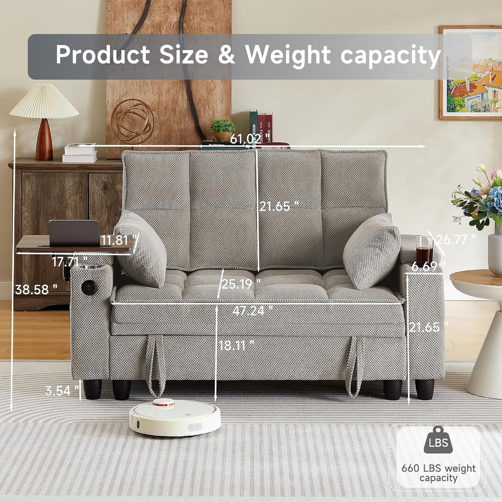 Auvsoce 61" Loveseat Sofa with Hidden Storage Armrests, 360° Swivel Tray...