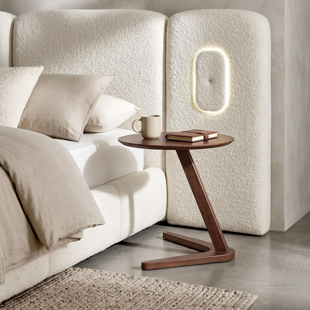 Furniture of America Lucian Mid-Century Modern Solid Wood Brown Round Side Ta...