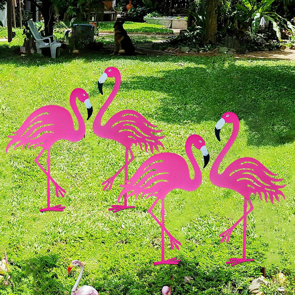 Riakrum 4 Pcs Flamingos Outdoor Yard Decor Pink Metal Flamingos