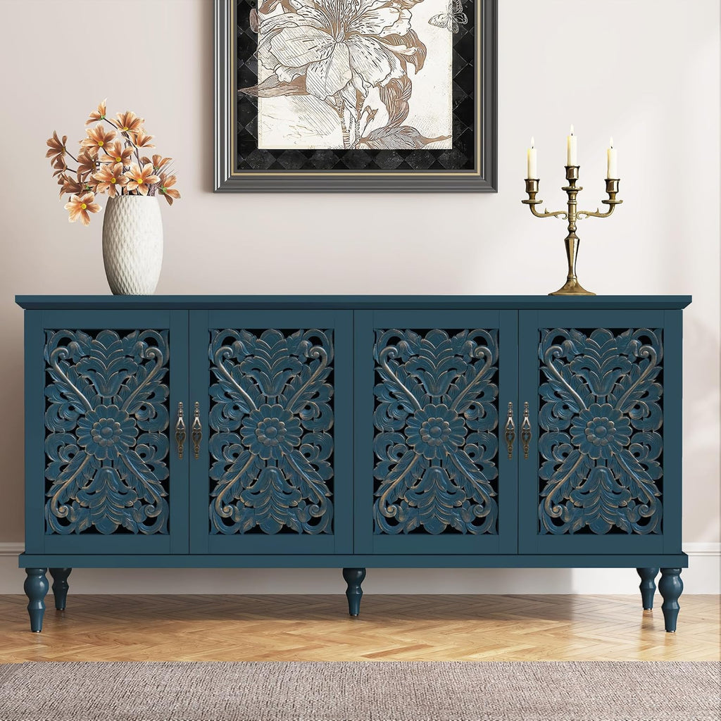 ARTPOWER 61.8" Hollow Carved Accent Cabinet with 4 Doors for Living Room