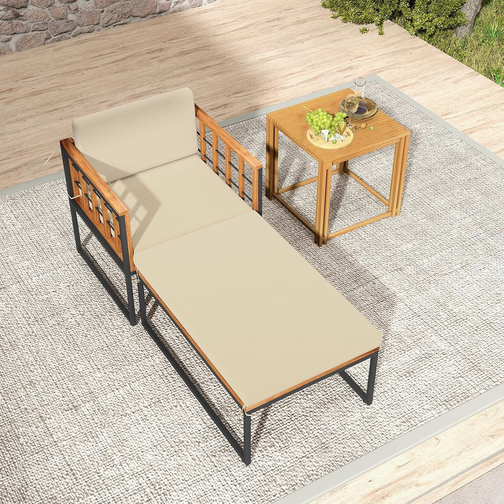Tangkula Outdoor Chaise Lounge Chair, Acacia Wood Heavy Duty 1200 lbs Weight ...