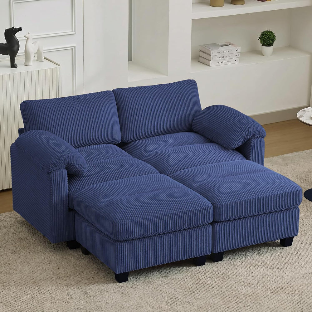 Modular Sectional Sofa, 61'' Corduroy Deep Seat Couch with 2 Ottoman,...