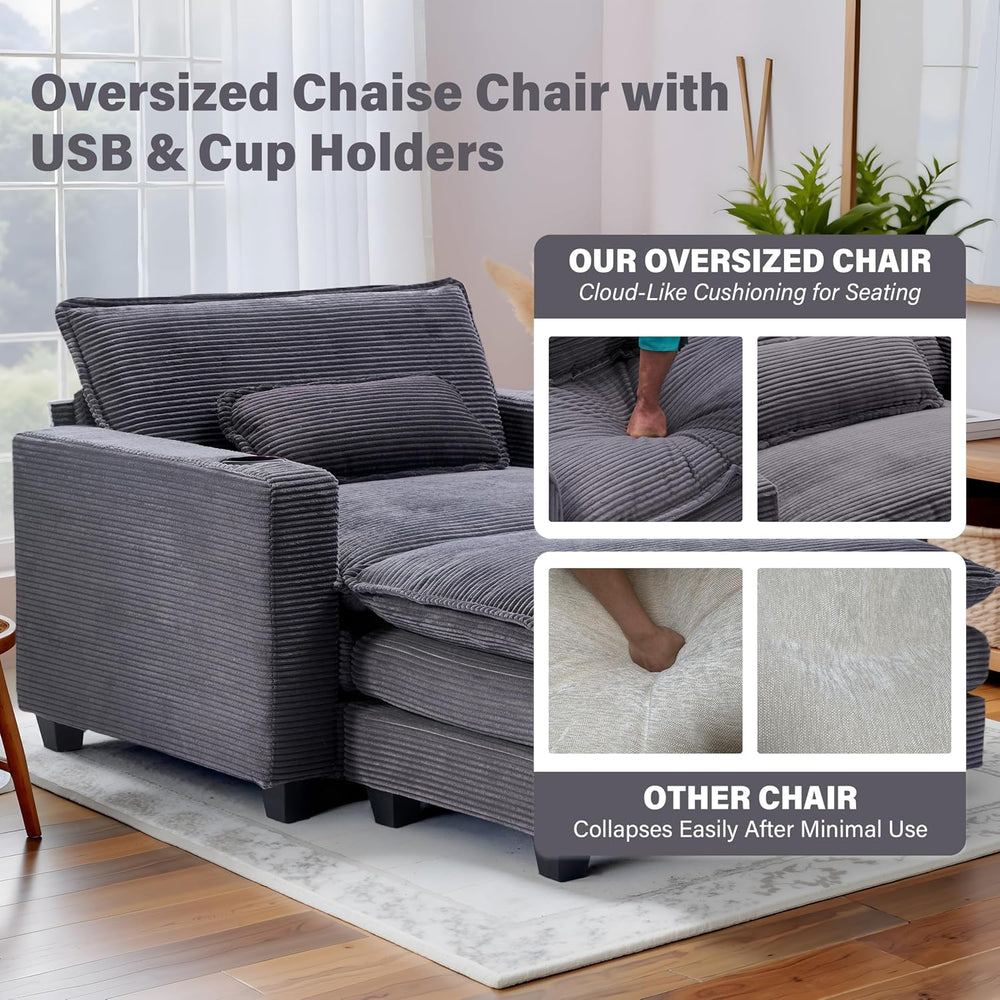 Winterstorm Corduroy Oversized Chair with Ottoman (Grey)