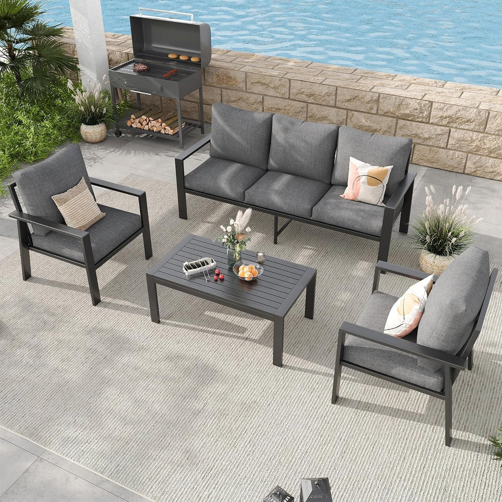 4-Piece Aluminum Patio Conversation Sets All-Weather Sectional Outdoor Furnit...